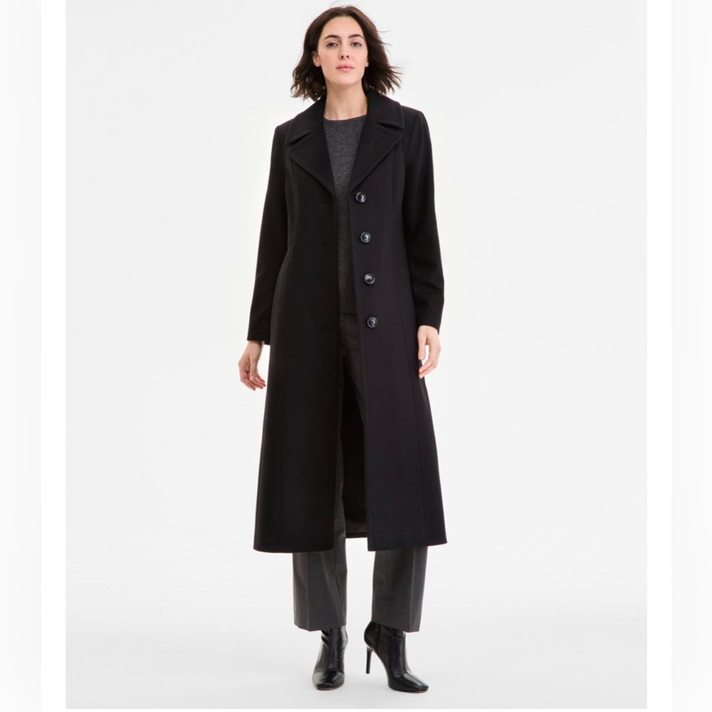 Anne Klein‎ Wool Single-Breasted Maxi Coat